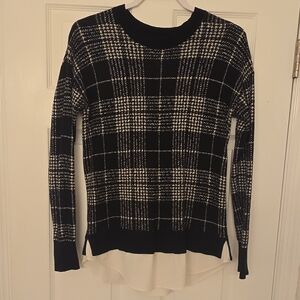 Ann Taylor Black and Cream Plaid Sweater
